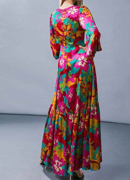 Floral Print Long Sleeve Cut Out Maxi Dress