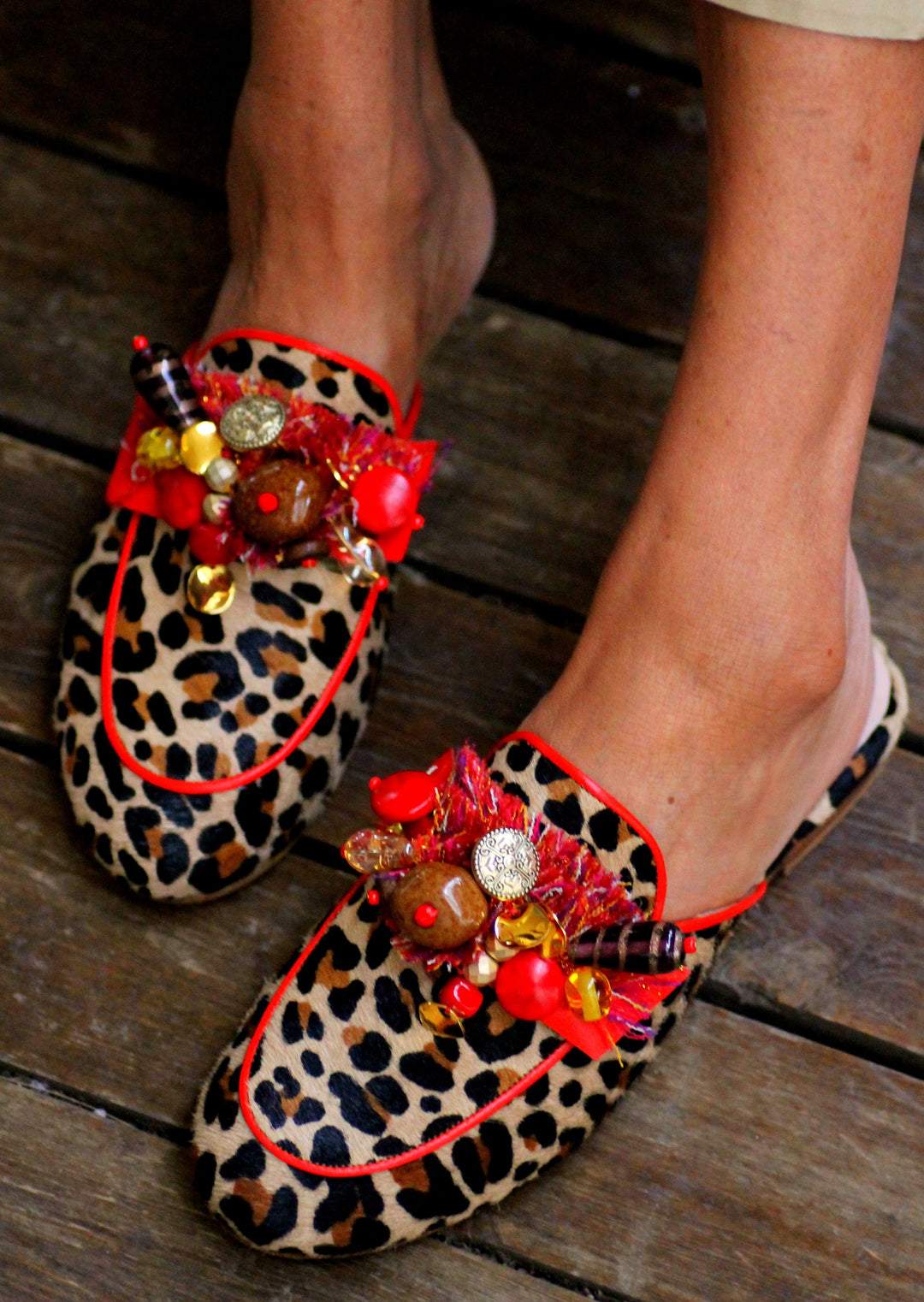 Aline Leopard Red Loafers