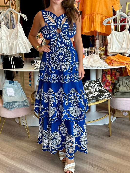 Blue Flower Midi Dress