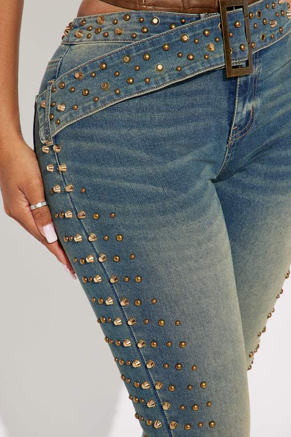 Vintage Wash Embellished Tinted Bootcut Jeans