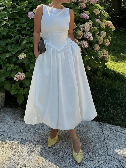 White Sleeveless Midi Dress