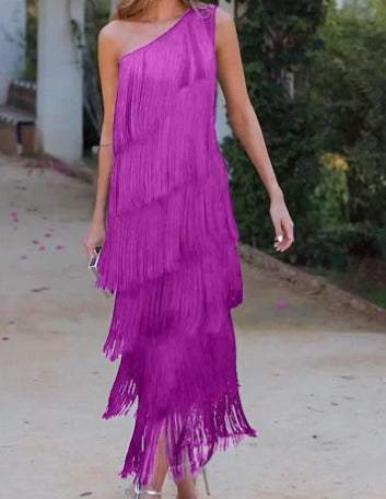 Off-Shoulder Elegant Fringe Dress