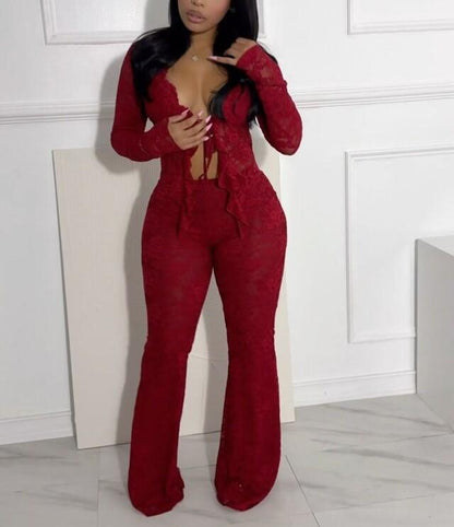 Lace Top & Wide Pants SET