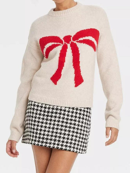 Crewneck Sweater&Bubble Hem Mini Skirt