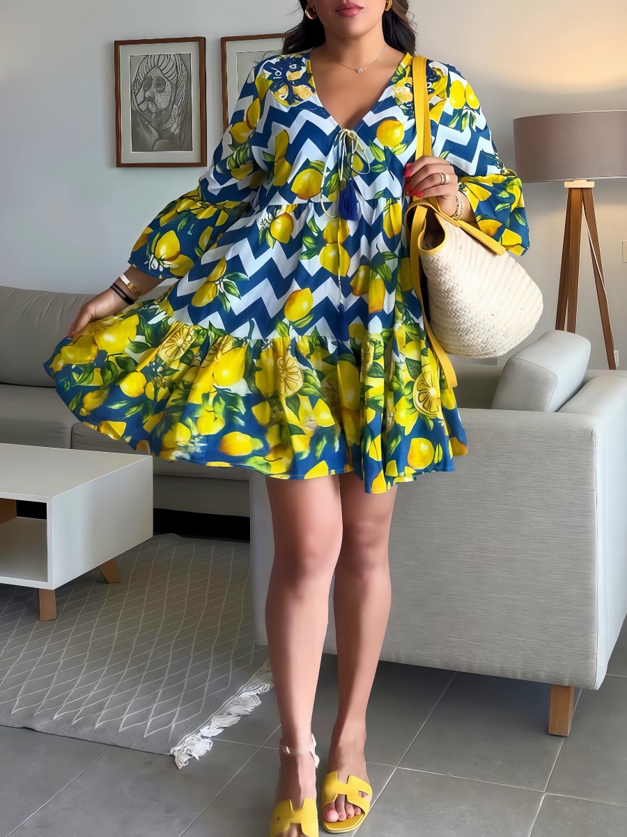 Lemon Print Midi Dresses