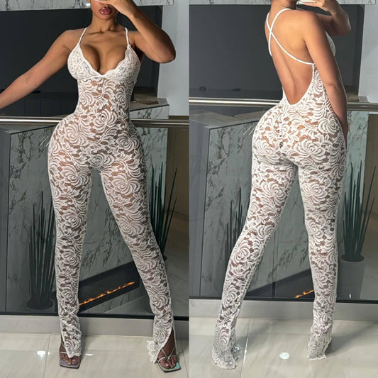 Strap Backless Lace Jumpsuit