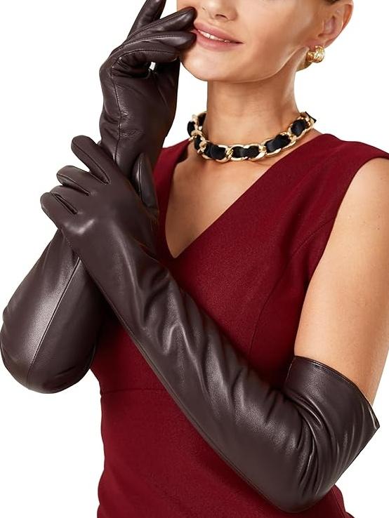 Faux Leather Elbow Length Party Gloves