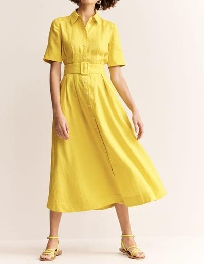 Yellow Linen Midi Dress