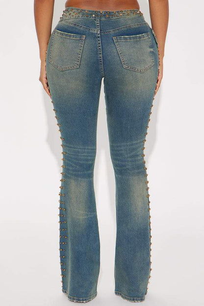 Vintage Wash Embellished Tinted Bootcut Jeans