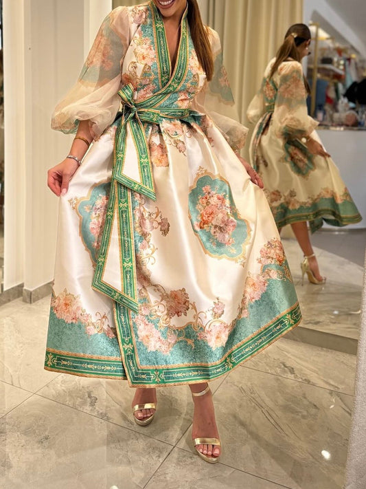 Floral Printed Belt Maxi Dress