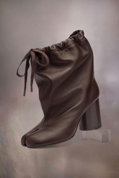 Soft Leather Drawstring High Heel Boots