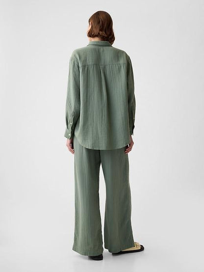 Crinkle Gauze Big Shirt&Wide And Leg Pants