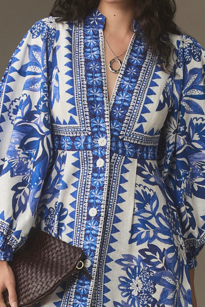 Button Up Printed Long Sleeve Maxi Dress