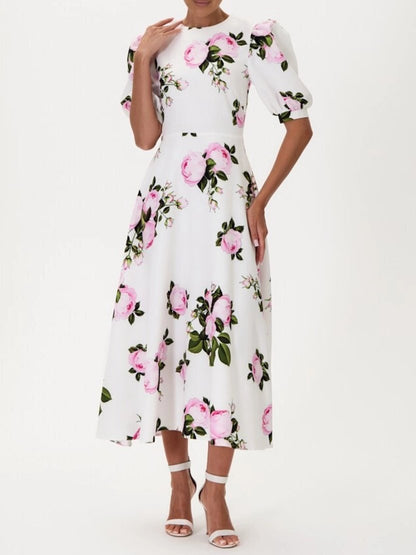 Floral Print One Shoulder A-line Midi Dress