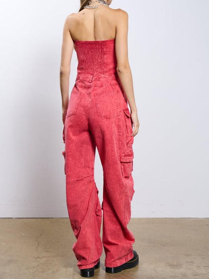 Red Denim Jumpsuit