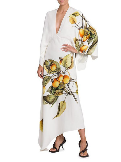 Deep V Neck Printed Maxi Dress