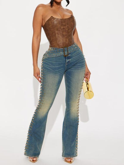 Vintage Wash Embellished Tinted Bootcut Jeans