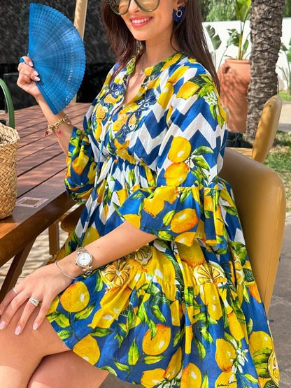 Lemon Print Midi Dresses