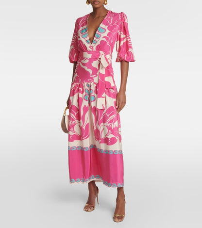 Pink Puff-sleeve Maxi Dress