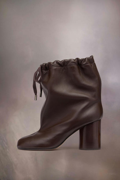 Soft Leather Drawstring High Heel Boots