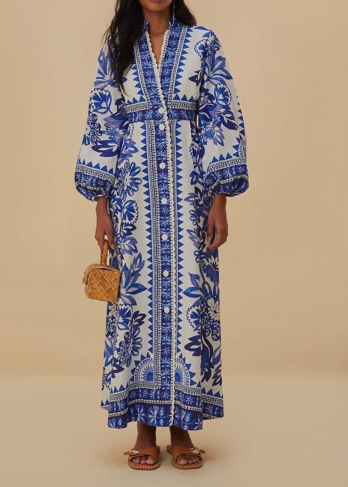 Button Up Printed Long Sleeve Maxi Dress