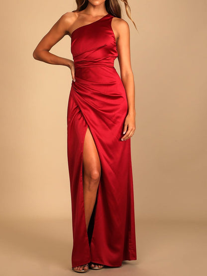 Stretch-Satin Column Maxi Dress