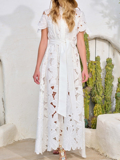 WHITE LONG LACE DRESS