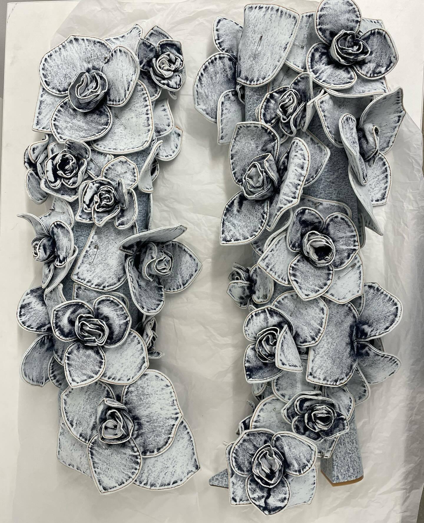 3D Denim Flower Boots