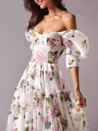 Floral Bubble Sleeve Dress