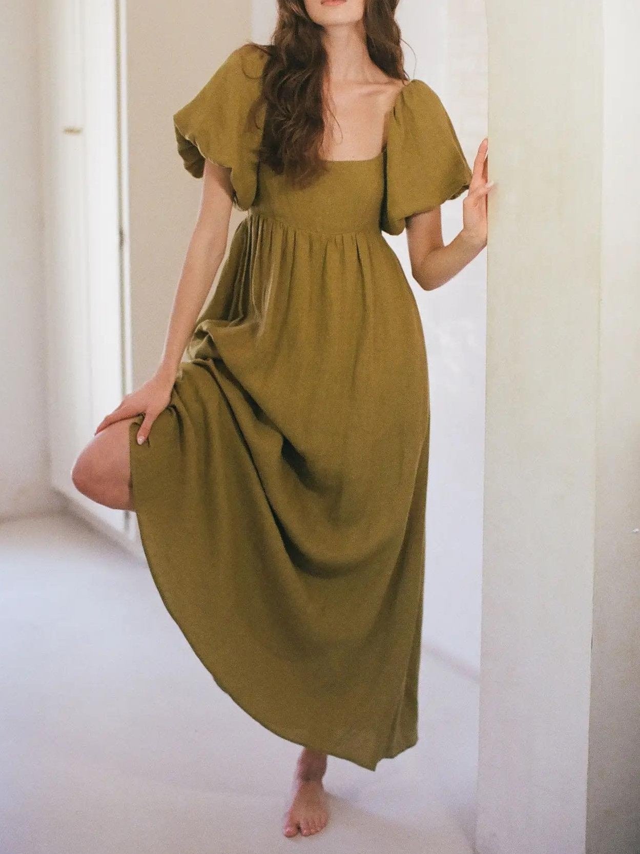 Matcha Linen Maxi Dress