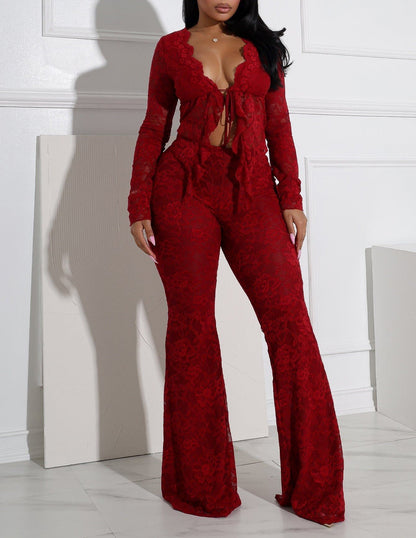 Lace Top & Wide Pants SET