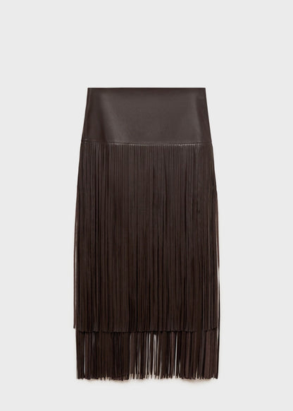 Denim-style Tassel Mid-length Skirt