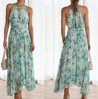 Sunny Forecast Floral Cutout Neck Pleated Midi Dress