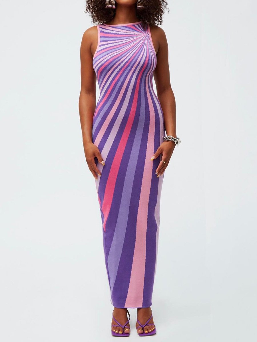 Sleeveless Striped Backless Maxi Dress