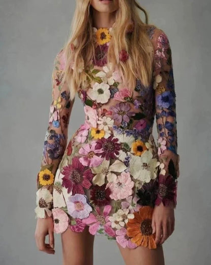 Three-dimensional Flower Wrap Hip Sexy Dress