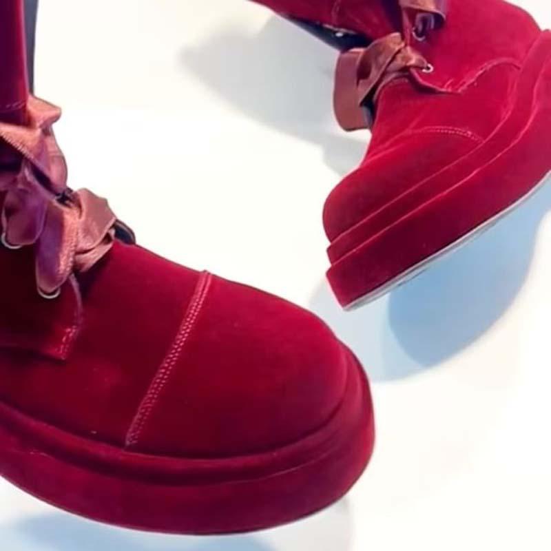 Red Platform High Strap Boots