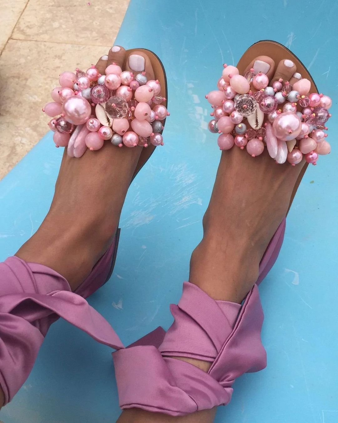 Beaded Flat Heel Sandals