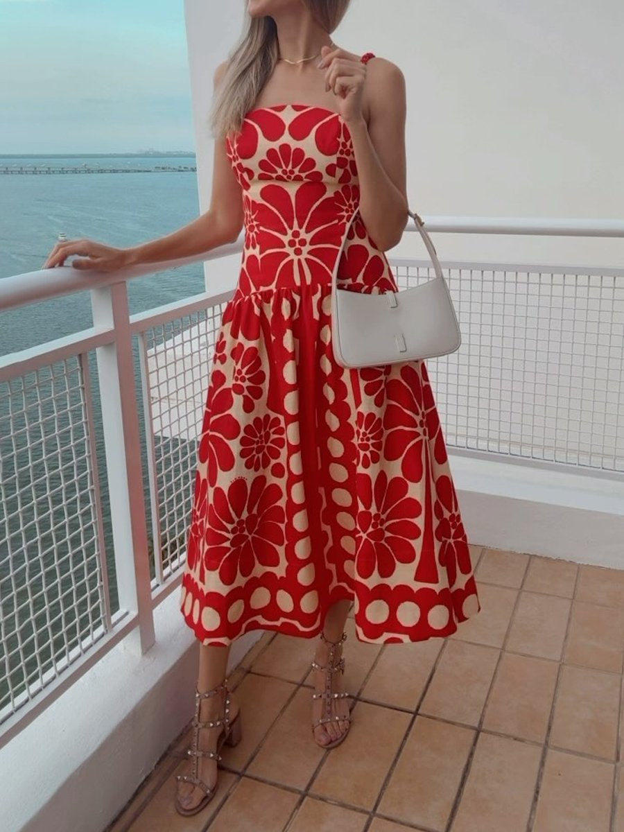 Sling Print Sleeveless Midi Dress