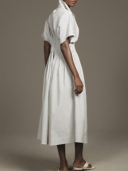 Button-Front Pleated Midi Shirt Dress