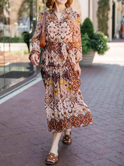 Lolan Print Long Sleeve Maxi Shirtdress