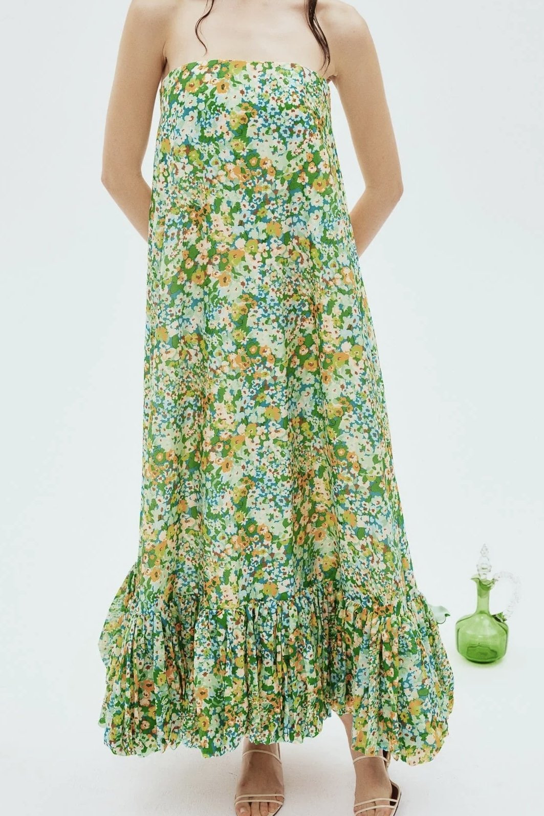 Green Floral MIDI DRESS