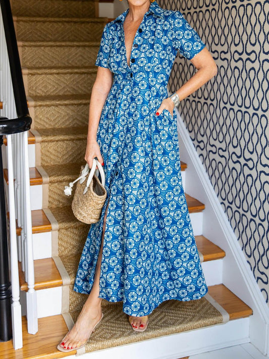 Floral Short Sleeve Maxi Shirtdress