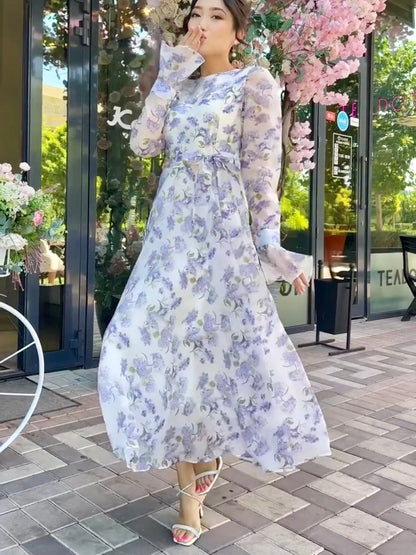 White Purple Flower Dress