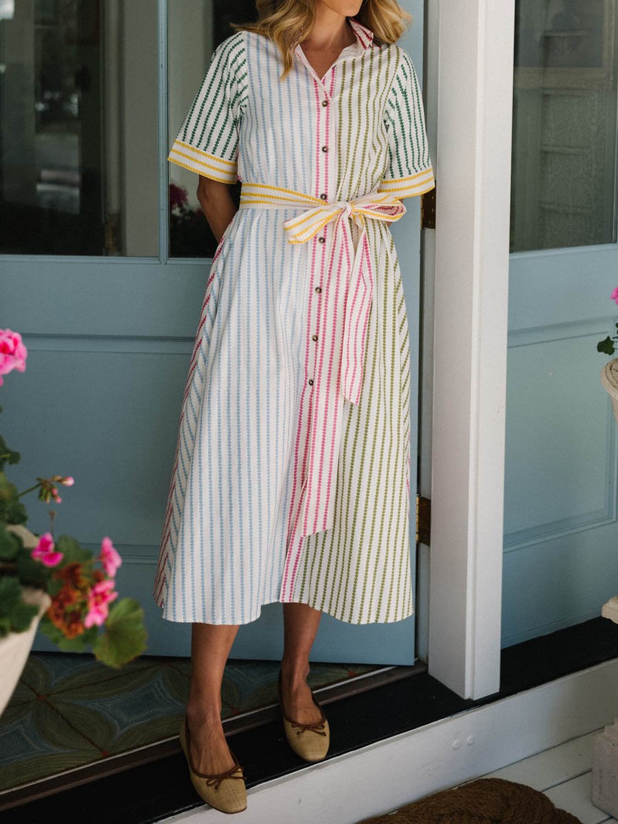 Multi-hued Stripe Shirtdress