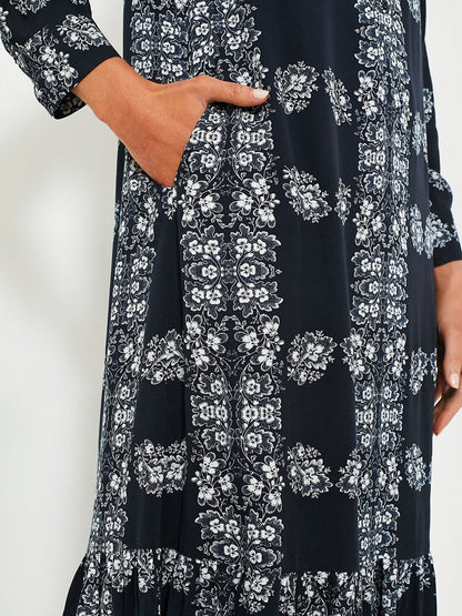 Floral Print Long Sleeve Maxi Shirt Dress