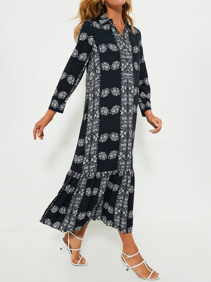 Floral Print Long Sleeve Maxi Shirt Dress