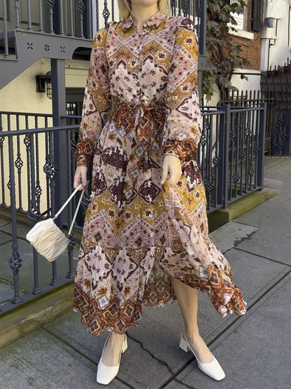 Lolan Print Long Sleeve Maxi Shirtdress