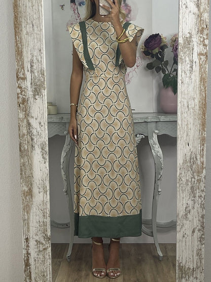 Printed Fly Sleeve Maxi Dress