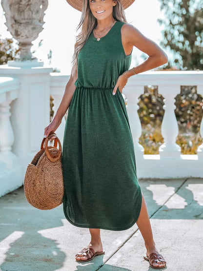 Forest Green Side Slit Maxi Dress