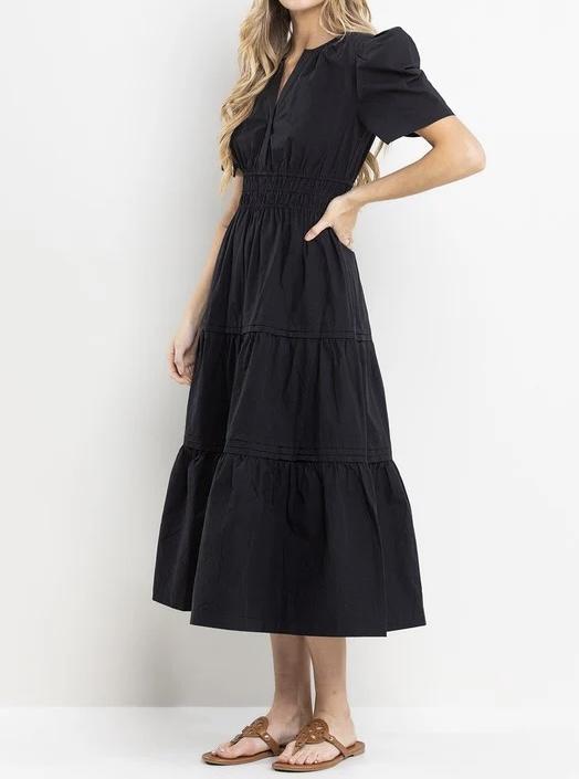 Black Tiered Midi Dress